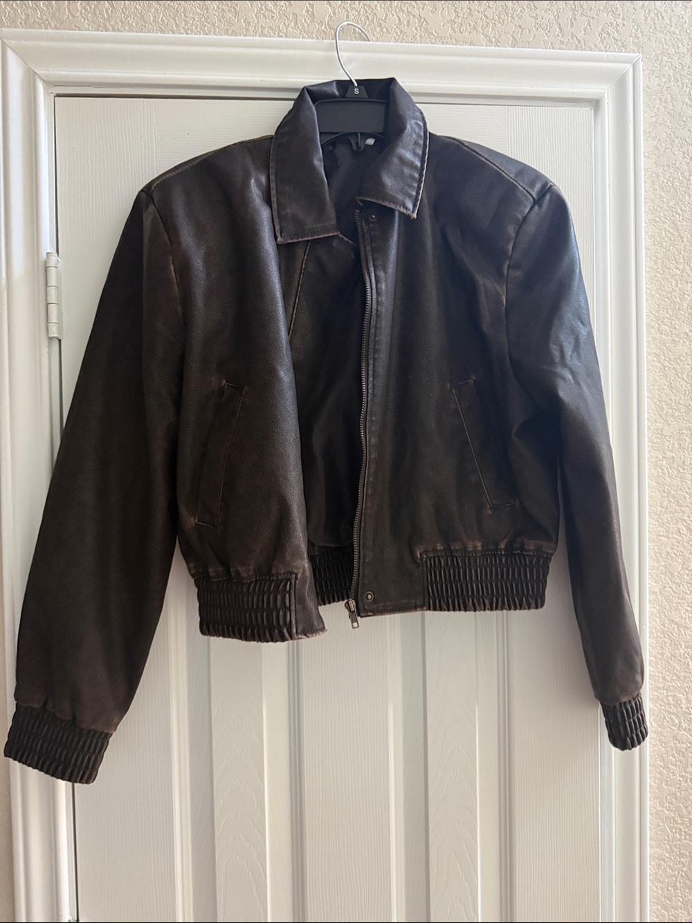 H&M Dark Brown Faux Leather Bomber Jacket